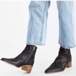 Free People "In The Loop" Black Leather Open Weave Boots Size EU 39 US 9